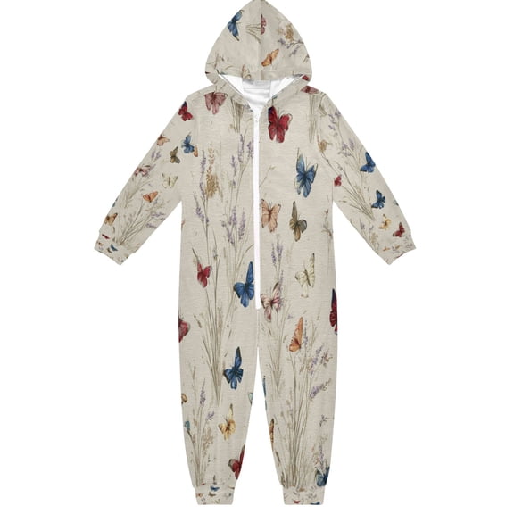 Soft Big Kids Onesie Pajamas Cozy Loose-Fit Jumpsuits for kids with Pockets for Christmas Lounge & Play Various Colors and Sizes Butterflies