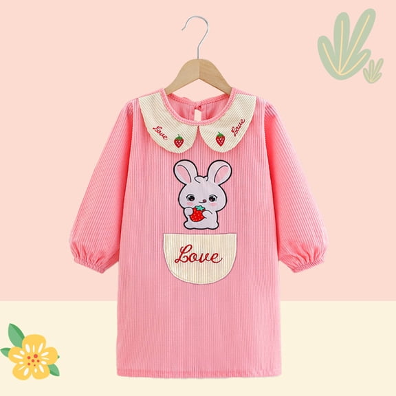 Weaning Bib with Long Sleeves, Soft and Skin-Friendly Material, Coverall Bibs for Baby Feeding, Waterproof and Easy to Clean & Machine Washable Pink 4-7 Years