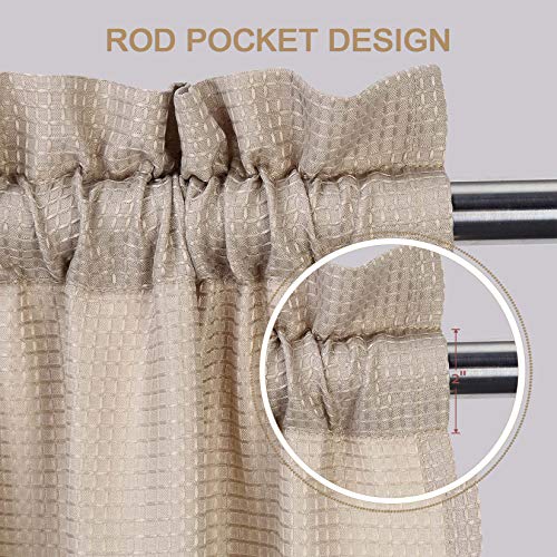 HAEMORE 3 Pieces Window Curtains and Valance Set for Bathroom Kitchen, Weave Fabric Rod Pocket