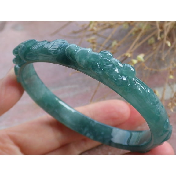 Certified Icy Green Burma Natural A JADE Jadeite Bird Flower Coin Bangle Bracelet 59 mm 655639 TN