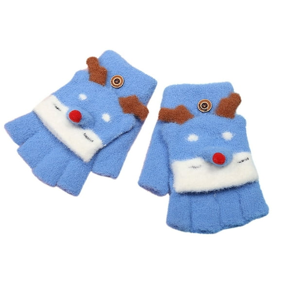 Baberdicy Gloves Winter Children Gloves Half Finger Flip Flip Writing Knit Little Warm Gloves Gloves for Cold Weather Sky Blue