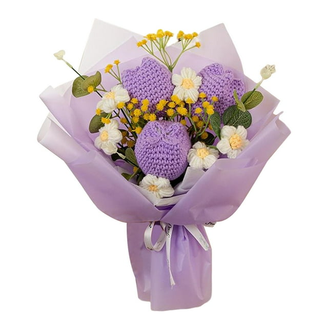 Ramo de Flores de Ganchillo Tulipanes Artificiales Sunnimix Violeta Centros de mesa