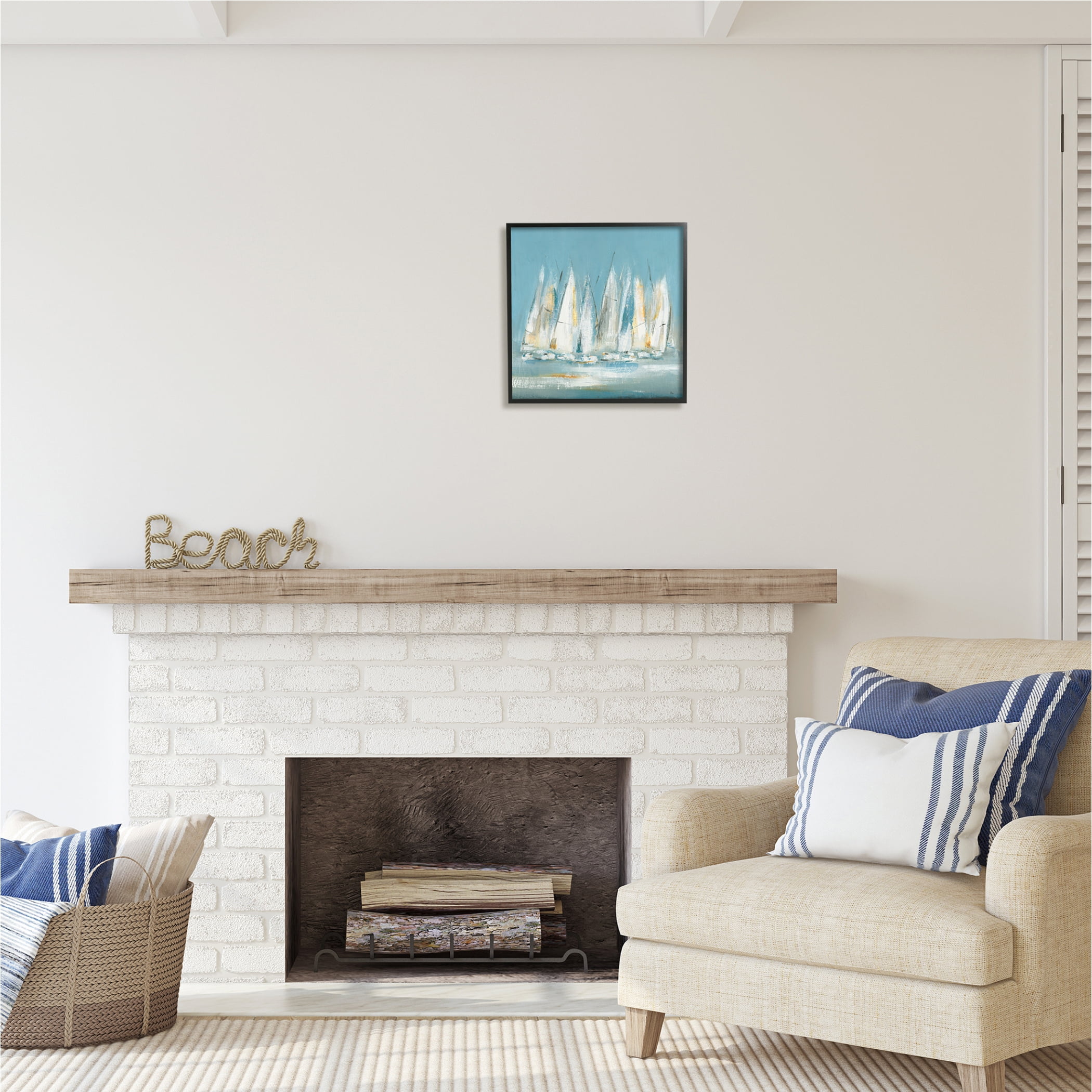 Stupell Industries Abstract Sailboat Fleet Transportation Painting Black Framed Art Print Wall Art, 17 x 17