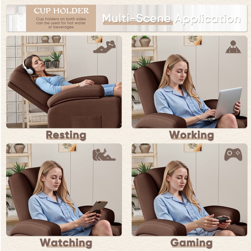 Vineego 360° Swivel Recliner Oversized Massage Rocking Chair Nursery Chair Power Living Room Furniture With Two Cup Holder,Brown