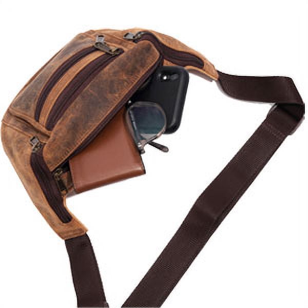 Premium Buffalo Leather Fanny Pack – Unisex Waist Bag with Adjustable Strap & Multiple Pockets, Ideal for Travel, Hiking, Running & Cycling