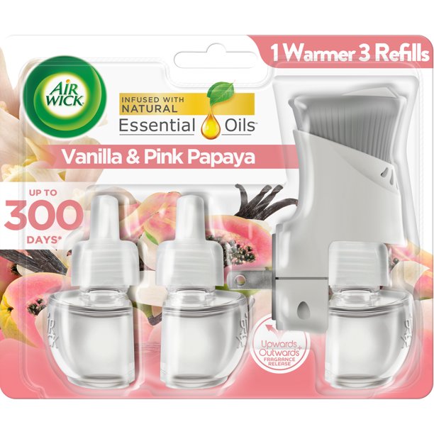 Air Wick Plug in Scented Oil Starter Kit (Warmer + 3 Refills), Vanilla