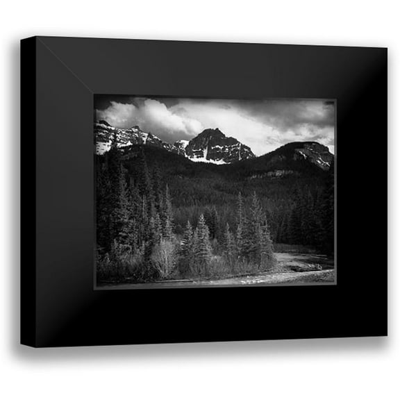 Adams, Ansel 14x12 Black Modern Framed Museum Art Print Titled - View of streamside trees and snow on mountains - Northeast Portion, Yellowstone National Park, Wyomi