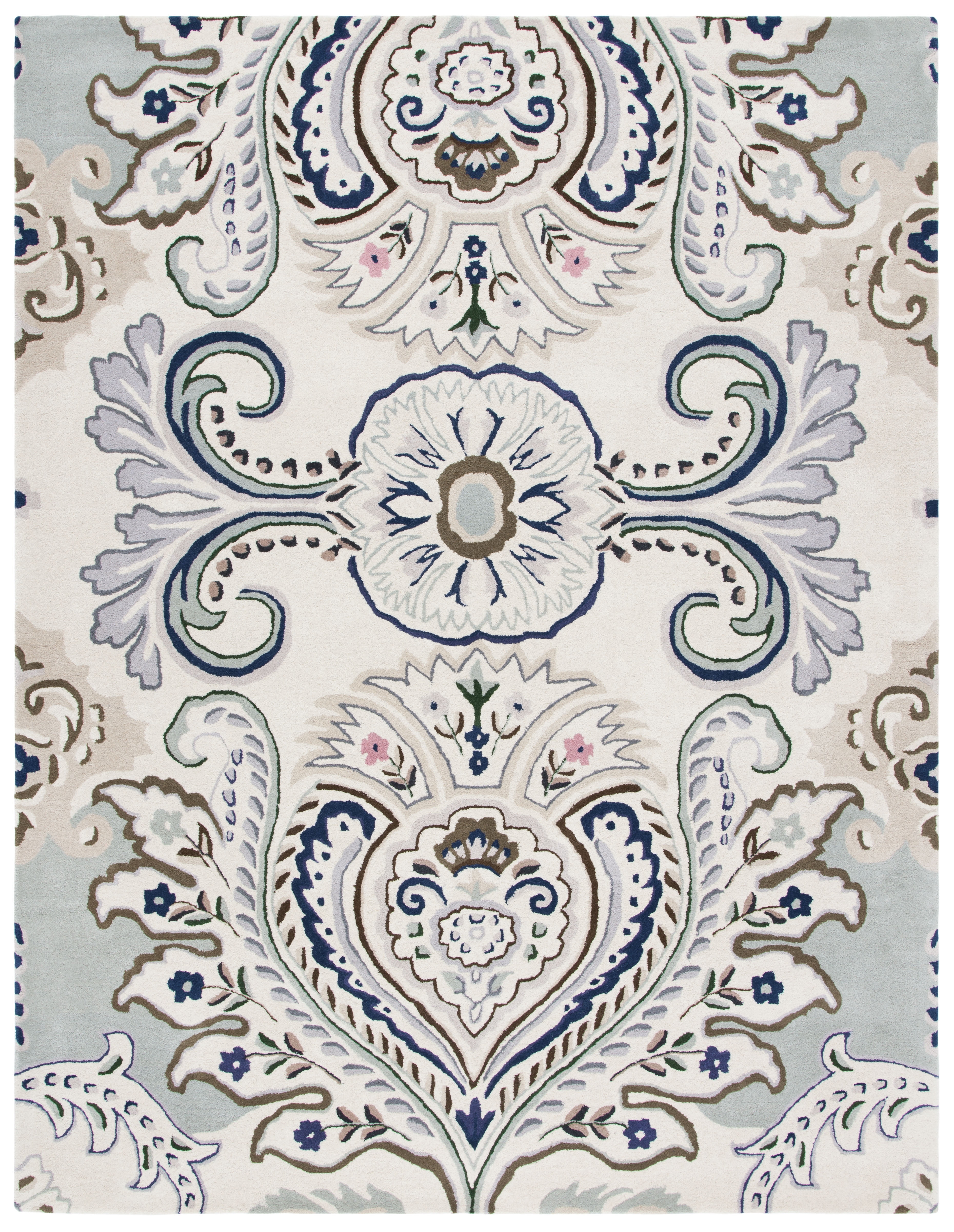 SAFAVIEH Bella Meriel Southwestern Wool Area Rug, Ivory/Blue, 9' x 12'