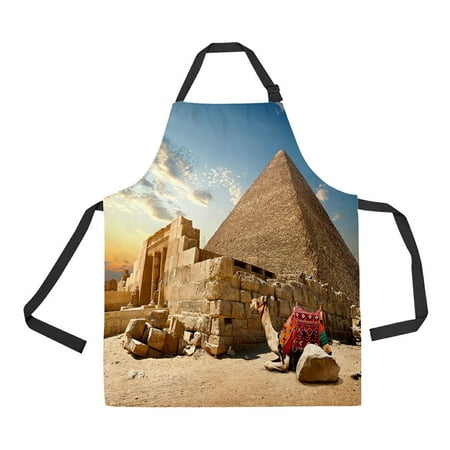 

ABPHQTO Camel Rests Near Ruins Entrance To Pyramid Apron Home Kitchen Apron with Pockets