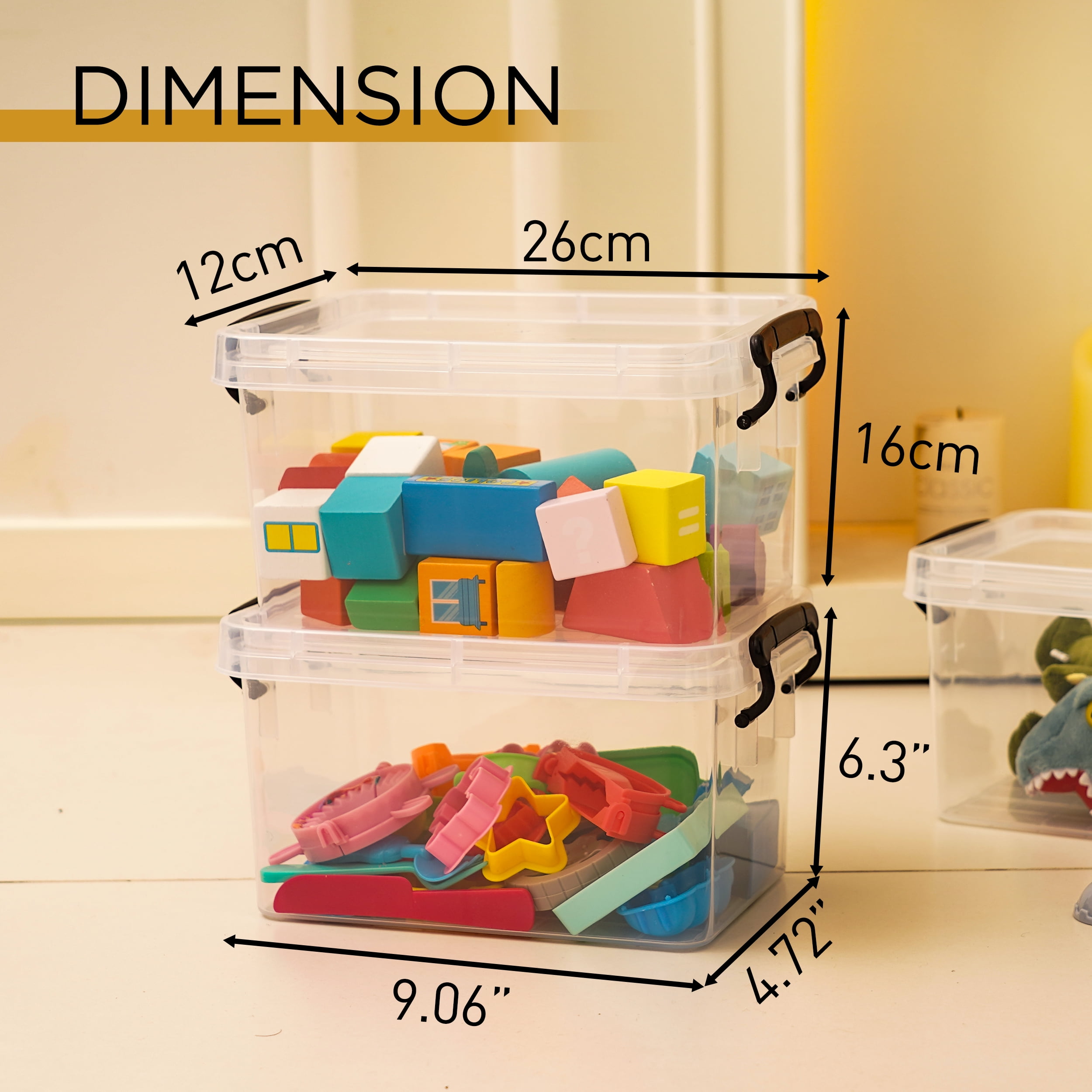 Kerhouze 4 Qt Small Storage Bin with Lid Clear Plastic Stackable 4 Pack Adult Kids