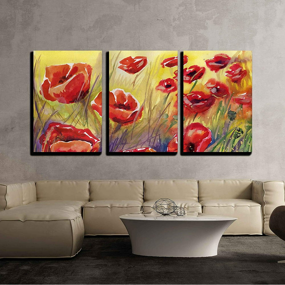 Wall26 3 Piece Canvas Wall Art - Poppies, Flowers, - Modern Home Decor