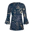 thumbnail image 4 of T Shirts for Women Clearance $5 Pleated 3/4 Sleeve Tunic Tops Floral Dressy Blouse Summer New Arrivals Dark Blue L, 4 of 5