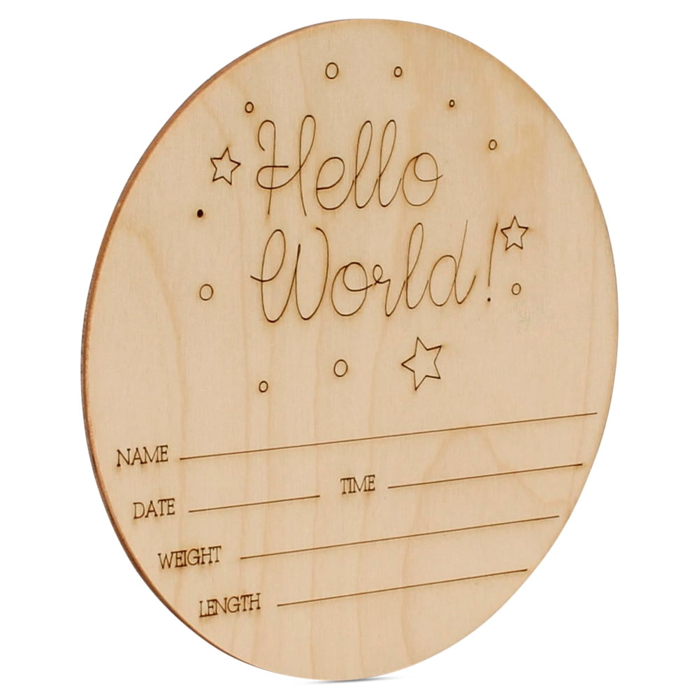 Hello World Newborn Sign 5-1/2-inch, Pack of 10 Birth Announcement Sign for Hospital, Wood Baby Name Signs for Nursery, by Woodpeckers