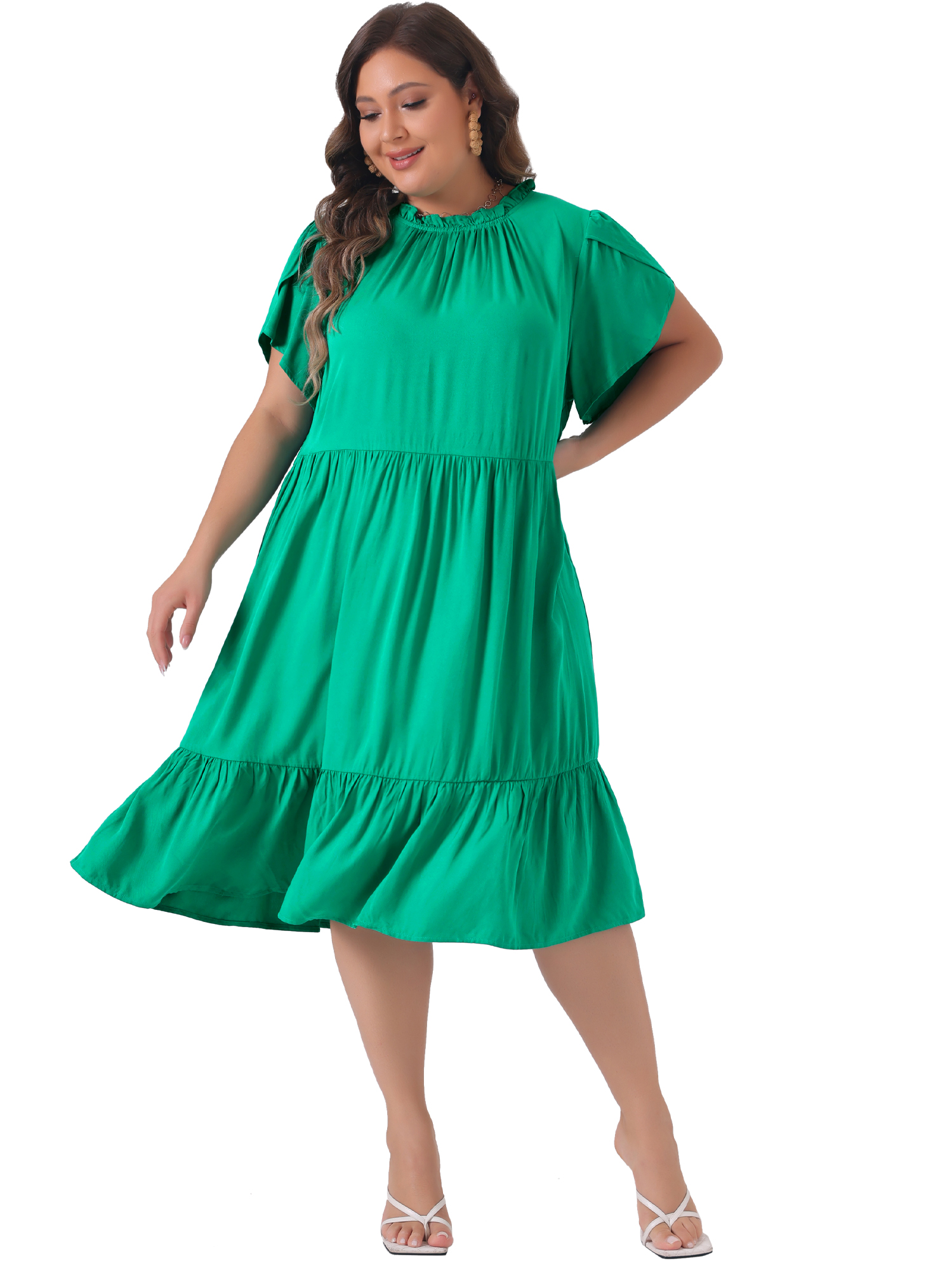 DARING DIVA Women's Plus Size Tie Back Boat Neck Midi Length Dress 3X Green