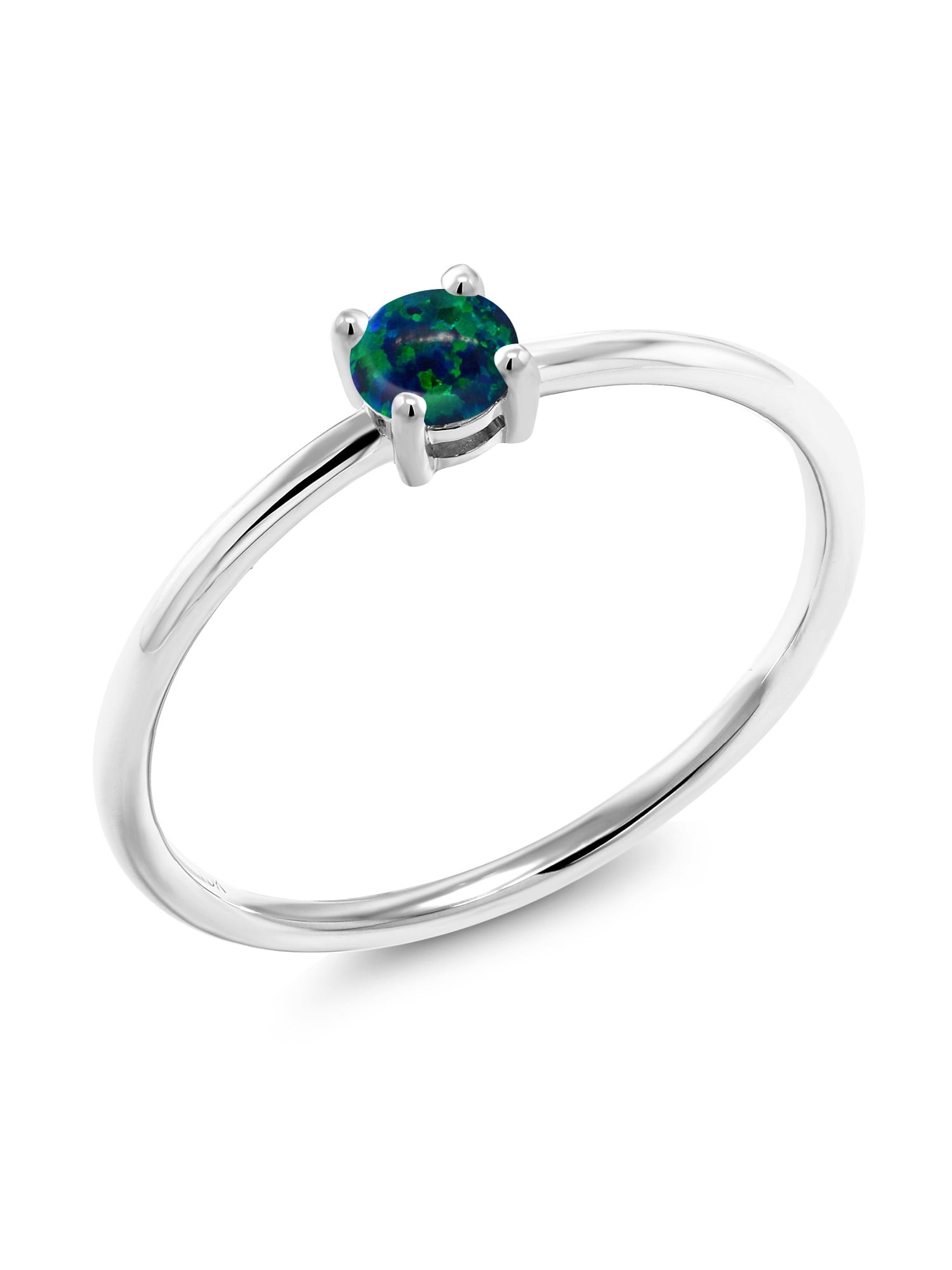 0.25 Ct Round Cabochon Green Simulated Opal 10K White Gold Ring by