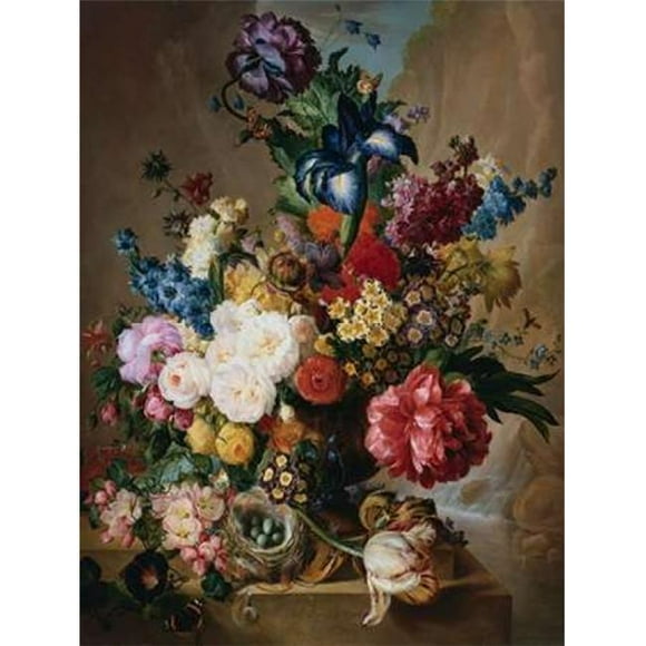 Poppies Peonies & Other Flowers in A Terracotta Vase Poster Print by Jan Van Os, 22 x 28 - Large