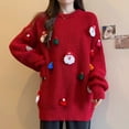 thumbnail image 4 of Women Sweater Women Christmas Sweater Santa Claus Xmas Hat Decor Loose Fit Knitting Tops Round Neck Long Sleeve Autumn Winter Sweater Autumn Winter, 4 of 8