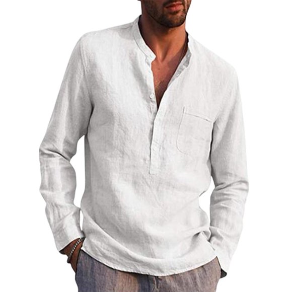 Fashnice T-shirt Homme Col en V avec Poches T-shirt Blouse de Plage Hawaïenne Blanc TG