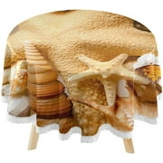 SKYSONIC Sea Shells Starfish Butterfly Round Tablecloth 60inch Indoor Wrinkle Free, Summer Beach Circular Lace Table Cover Washable for Kitchen Party BBQ Dining Decor