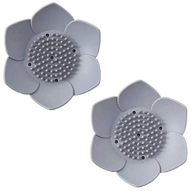 2 jaboneras grises, jabonera, bloque de silicona con forma de flor de loto, soporte para jabón y esponja, soporte para jabón de 2 piezas