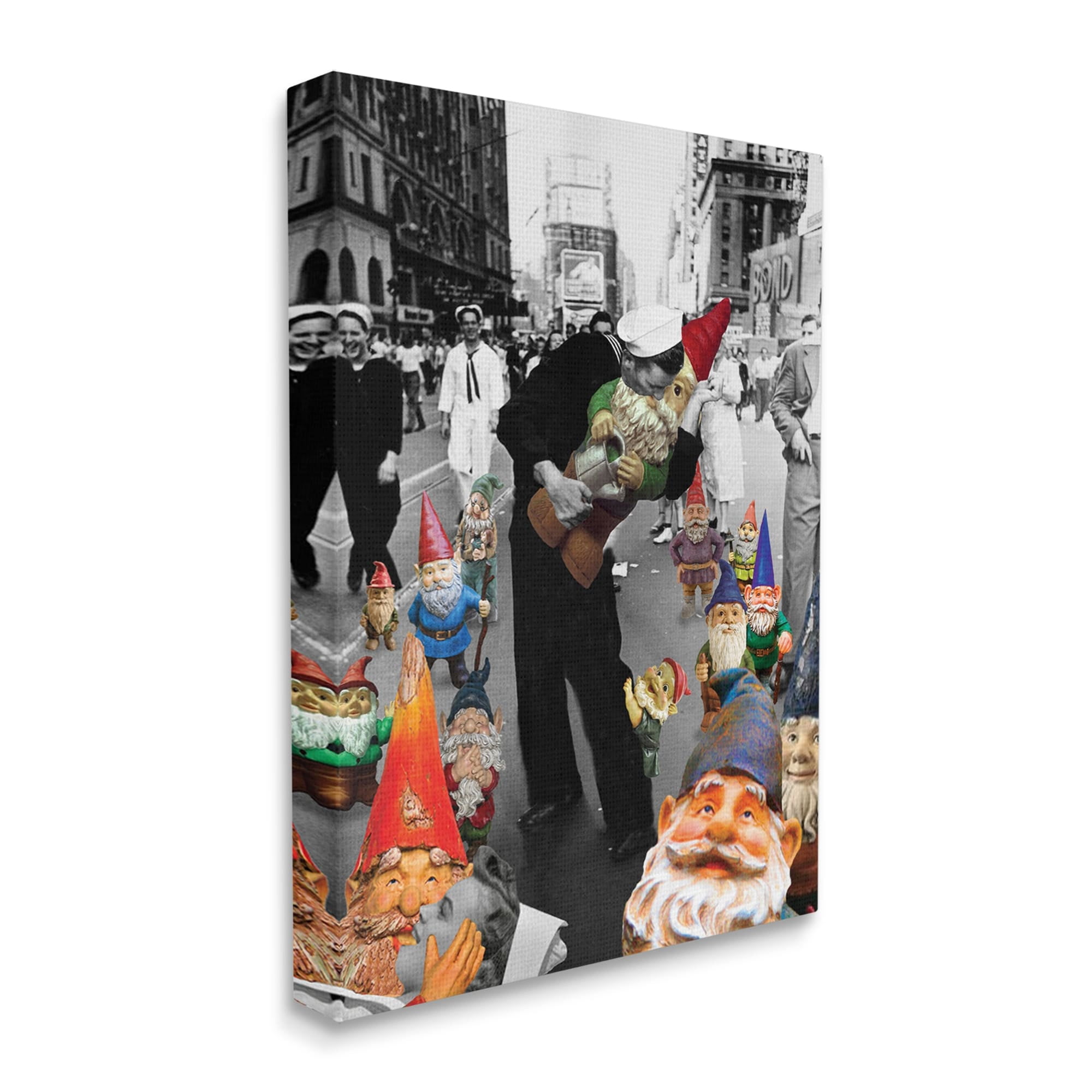 Stupell Industries Classic Kissing Sailor Urban Photograph Whimsical Gnomes Canvas Wall Art, 30 x 40, Design by Barry Kite