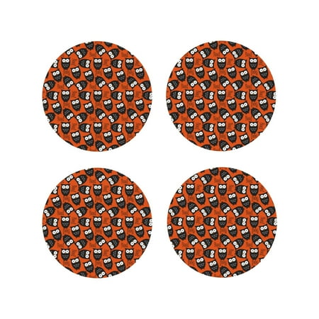 

Tideii Owls And Boo for Leather Coasters 4 Pieces Anti-fouling and Anti-scalding Decorative Coasters Suitable for Restaurants Kitchens Coffee Shops-Round Shape