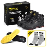 SAFETOE Safety Boots for Men Composite Toe Work Boots Lightweight Cow Leather Puncture Proof Slip On Work Boots Wide Fit