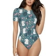 thumbnail image 2 of Goofa Forest Rabbit Printed Women Rash Guard Short Sleeve,Tummy control Swimsuit Surfing Swimsuit Bathing Suit One Piece Swimsuit UPF 50-Medium, 2 of 9