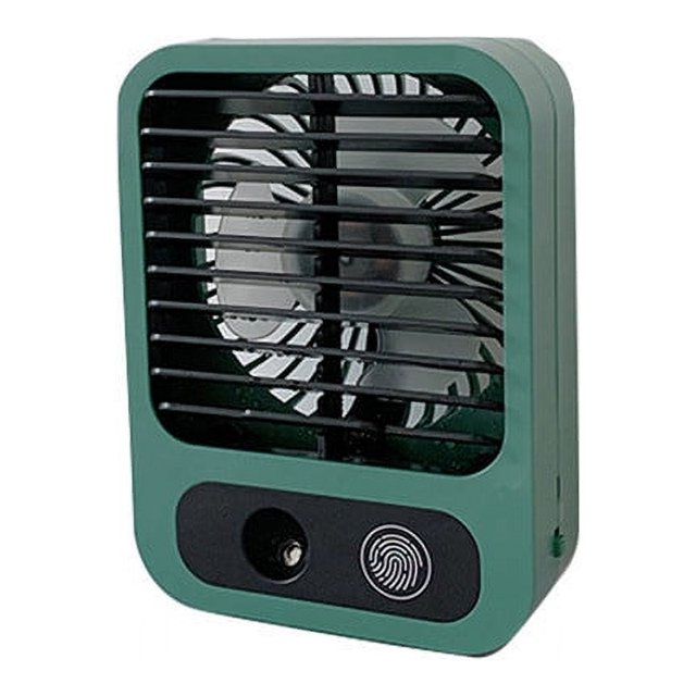 Mini ventilador de escritorio verde, ventilador de niebla con tanque de agua de 60 ml, ventilador recargable USB de 3 velocidades, ventilador silencioso