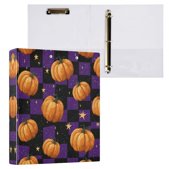 Purple Plaid and Pumpkins 3 Ring Hardcover Binders 1.5in Round Rings for Letter-Size Folder Paper Organizer Pockets for Office Student Recipe