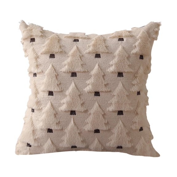 Christmas Tree Pillow Cover 18x18 Inches, Beige Modern Line Art Holiday Throw Cushion Sleeve for Sofa, Couch & Living Room Decor, 1 Pack