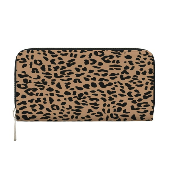 Leather Zipper Pocket Hand Wallet For Women And Men Travel Leather Purse Large Capacity Credit Card Holder Brown Leopard Pattern