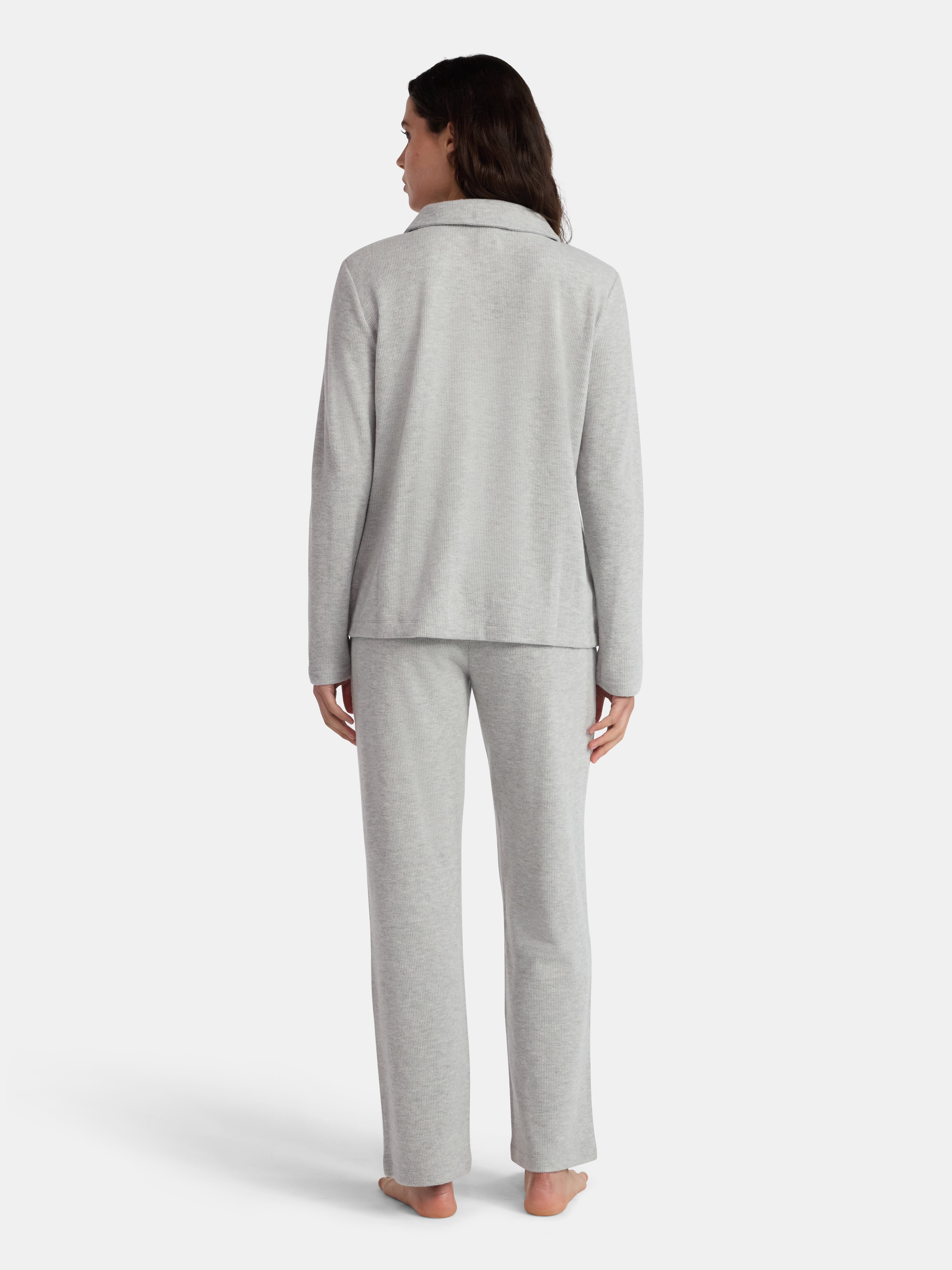 Lissome Women’s Soft Double Brushed Waffle Knit Notch Collar Long Sleeve Pajama Set , Sizes S-3X
