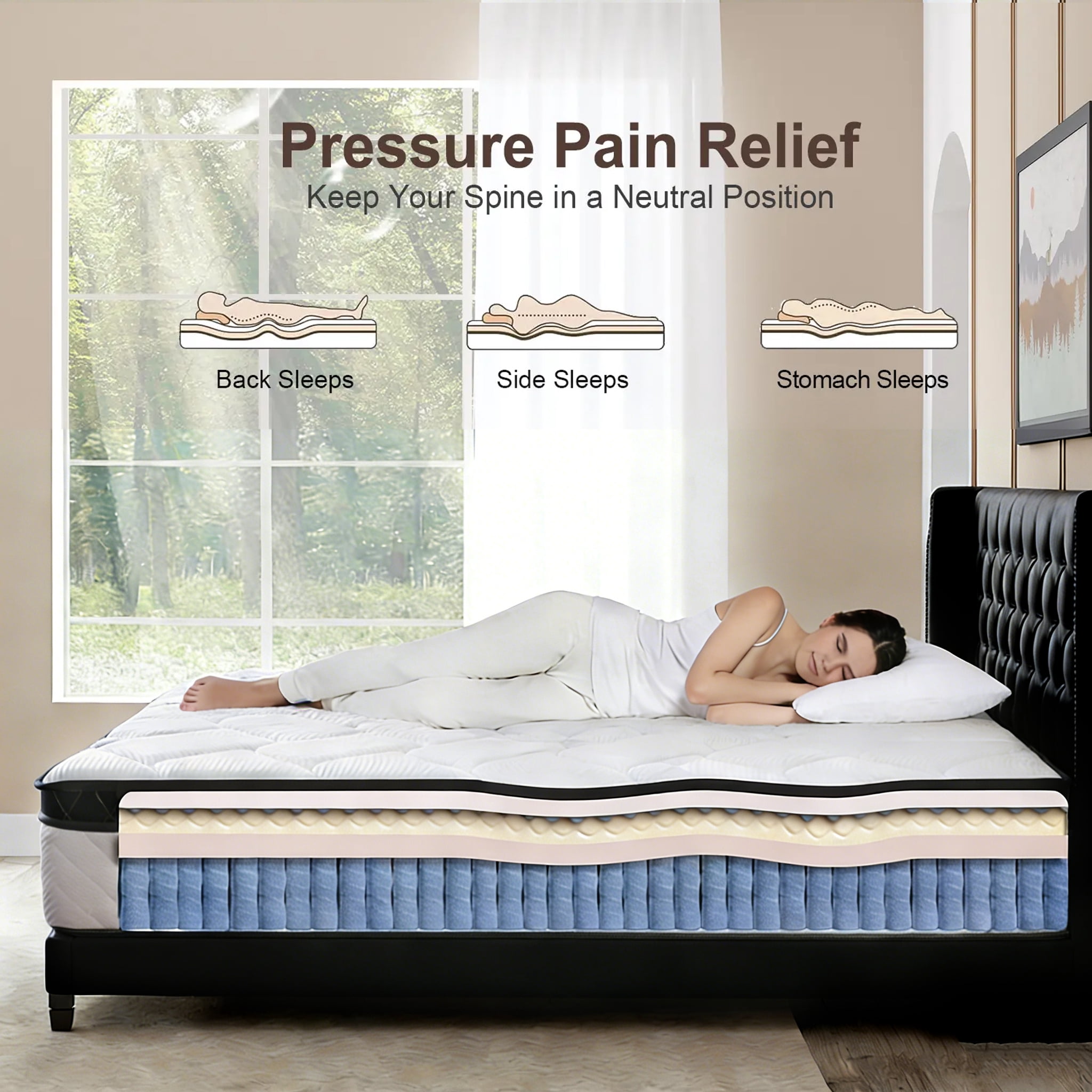 Bezzze 10 inch Twin Hybrid Mattress, Pocket Spring Memory Foam Supportive Sleep, Medium Firm, CertiPUR-US Certified Mattress in a Box