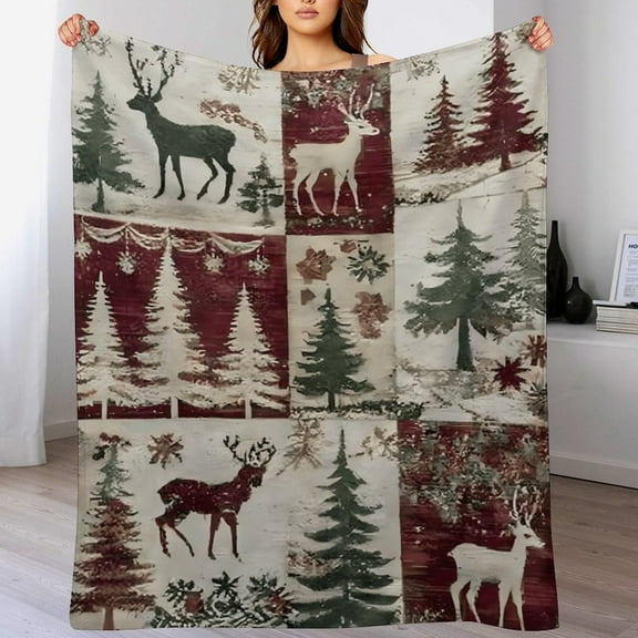 RKSupls Christmas Throw Blanket,Red Reindeer Snow Soft Warm Fannel Blankets Gift for Christmas Home Bed Sofa Couch Decor,40x50 in