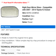 thumbnail image 2 of Right Door Mirror Glass - Compatible with 2007 - 2014 Toyota FJ Cruiser 2008 2009 2010 2011 2012 2013, 2 of 2