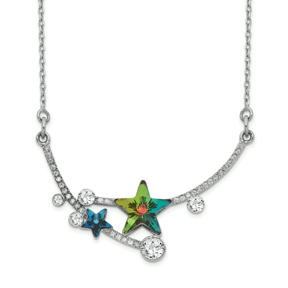 Primal Silver Sterling Silver Rhodium-plated Multi-color Crystal Star with 2-inch Extension Necklace