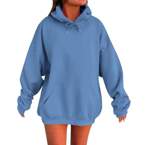 Sahpxhe Oversized Hoodies for Women Long Sleeve Warm Interior Pullover Casual Winter Sweatshirt Trendy Streetwear Blue XXXL