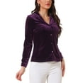thumbnail image 4 of INSPIRE CHIC Women's Velvet Top Button Down Shirt V Neck Long Sleeve Retro Blouse S Purple, 4 of 6