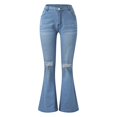 thumbnail image 4 of Vedolay Women Pants Trendy Pocket Solid Jeans Denim Female Hole Bottom Jeans Light Blue,M, 4 of 5
