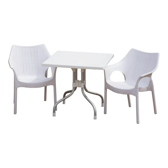 Strata Furniture Lyra Polypropylene Patio Table with Two Carina Chairs in White