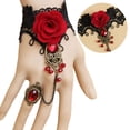 thumbnail image 6 of UDIYO Rose Decor Black Lace Ring Bracelet Women Faux Gem Faux Pearl Ring Hand Chain Jewelry Accessory, 6 of 7
