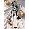 thumbnail image 4 of Women's Sleeveless V-Neck Waist-Twist Floral Midi Dress, Black & White Print, Flared Summer Dress, 4 of 6