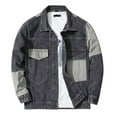 thumbnail image 2 of Conairie Men Jean Jacket Patchwork Distressed Long Sleeved Denim Jacket Oversized Button Down Jean Coat with Pocket Grey XXL, 2 of 4