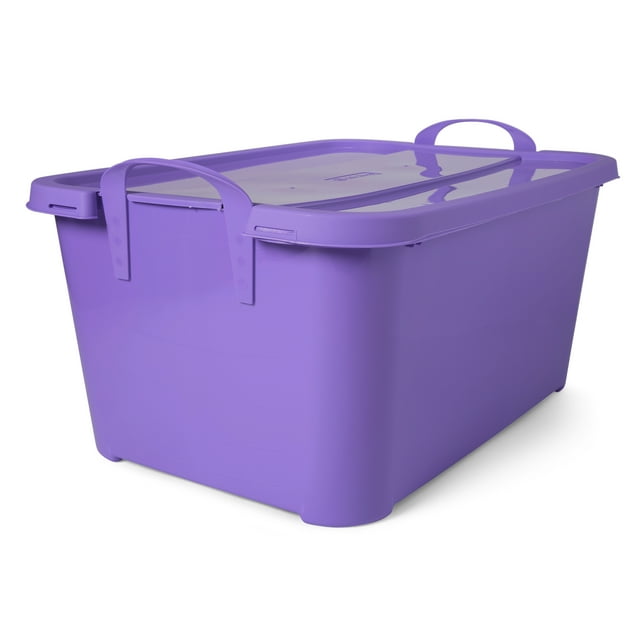 Life Story 55 Qt Stackable Storage Bin, Light Duty Lidded Container, Purple, 12 Pack