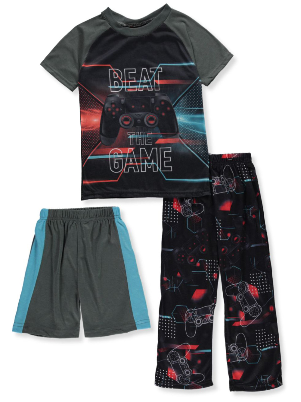 Quad Seven Boys' 3Piece Gamer Pajamas charcoal gray multi, 7 (Little