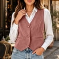 thumbnail image 2 of Women's Faux Suede Sleeveless Vest V Neck Button Down Business Casual Waistcoat Retro Layering Tank Jacket for Daily office Wear Pink, 2 of 9