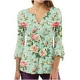 thumbnail image 7 of Womens 3/4 Sleeve Tops Print Casual Fashion T Shirt Button V Neck Blouse Tunic Tops, 7 of 7