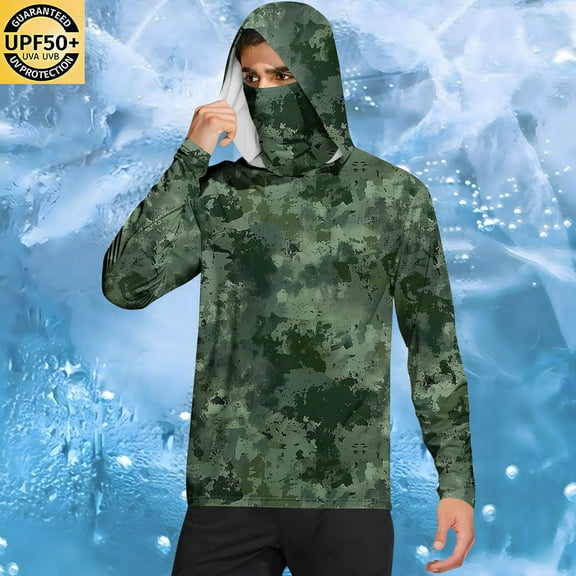 Aueoeo Fishing Hoodie for Men Long Sleeve UPF 50 Sun Protection Hoodies Outdoor Running Hiking Lightweight Thin Top with Neck Gaiter