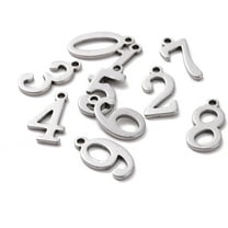 10Pcs 304 Stainless Steel Number Charms 15x7x1.5mm Hollow Lucky Figures Pendants Number 0-9 Charms with 1.5mm Hole Stainless Steel Color Ideal for Jewelry Making and Craft Projects